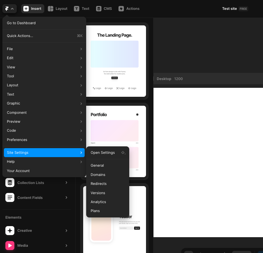 Framer Site Settings